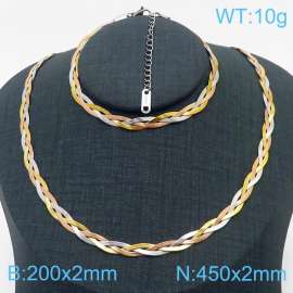 Stainless Steel Braided Herringbone Necklace Set for Women