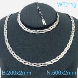 Stainless Steel Braided Herringbone Necklace Set for Women Silver