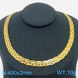 400x2mm Stainless Steel Braided Herringbone Necklace for Women Gold