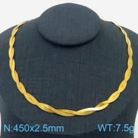 450x2.5mm Stainless Steel Braided Herringbone Necklace for Women Gold
