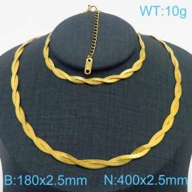 Stainless Steel Braided Herringbone Necklace for Women Gold jewelry set