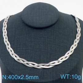 400x2.5mm Stainless Steel Braided Herringbone Necklace for Women Silver
