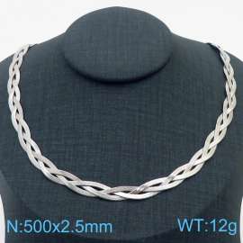 500x2.5mm Stainless Steel Braided Herringbone Necklace for Women Silver