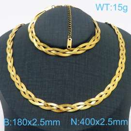Stainless Steel Braided Herringbone Necklace Set for Women Gold