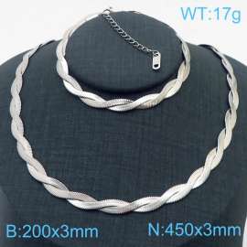 Stainless Steel Braided Herringbone Necklace Set for Women Silver