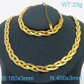 Stainless Steel Braided Herringbone Necklace Set for Women Gold