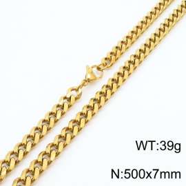 7mm 50cm stylish and minimalist stainless steel gold Cuban chain necklace