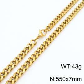 7mm 55cm stylish and minimalist stainless steel gold Cuban chain necklace