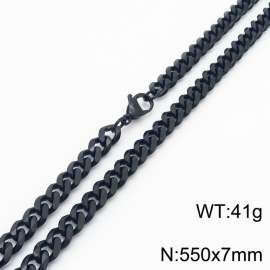 7mm 55cm stylish and minimalist stainless steel black Cuban chain necklace