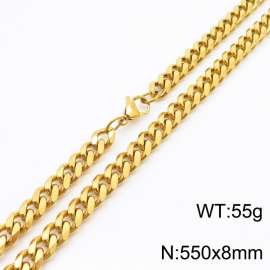 8mm 55cm stylish and minimalist stainless steel gold Cuban chain necklace