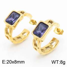 Stainless Steel Light Purple Stone Charm Earrings Gold Color