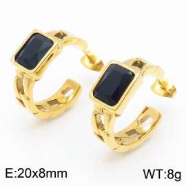 Stainless Steel Black Stone Charm Earrings Gold Color