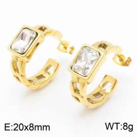Stainless Steel White Stone Charm Earrings Gold Color