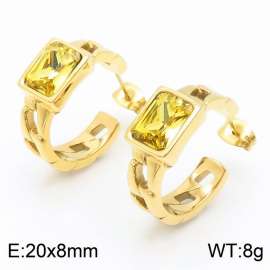Stainless Steel Yellow Stone Charm Earrings Gold Color