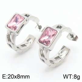 Stainless Steel Light Pink Stone Charm Earrings Silver Color