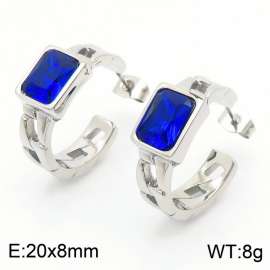 Stainless Steel Deep Blue Stone Charm Earrings Silver Color