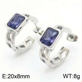 Stainless Steel Light Purple Stone Charm Earrings Silver Color