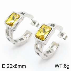 Stainless Steel Yellow Stone Charm Earrings Silver Color
