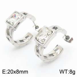 Stainless Steel White Stone Charm Earrings Silver Color