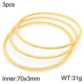 European and American fashionable stainless steel line three-layer large single loop charm gold bangle
