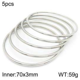 Simple 70x3mm Silver Bangle Stainless Steel Single Circle 5pcs Bangles Jewelry Set