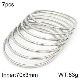 Simple 70x3mm Silver Bangle Stainless Steel Single Circle 7pcs Bangles Jewelry Set