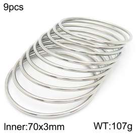 Simple 70x3mm Silver Bangle Stainless Steel Single Circle 9pcs Bangles Jewelry Set