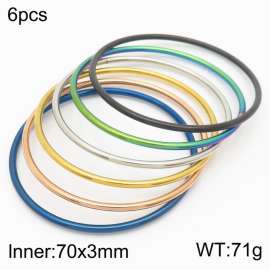 Minimalist Six Colors 6 Pieces of Bangle Set Stainless Steel 70x3mm Thin Circle Bracelets Jewelry