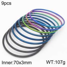 Minimalist Three Colors 9 Pieces of Bangle Set Stainless Steel 70x3mm Thin Circle Bracelets Jewelry