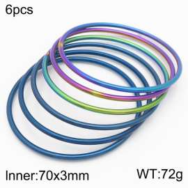 Minimalist Colorful Blue 6 Pieces of Bangle Set Stainless Steel 70x3mm Thin Circle Bracelets Jewelry
