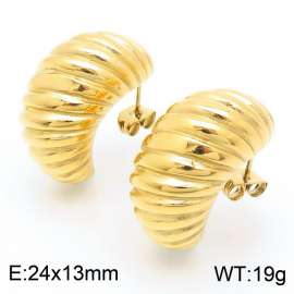 Irregular Croissant Pattern Earrings 18k Gold Plated Stainless Steel Jewelry Texture Retro Stud Earrings