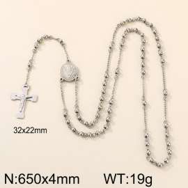 Stainless steel 4mm prayer bead necklace cross necklace decoration