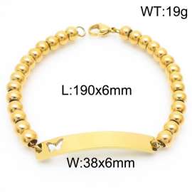 Delicate vacuum plating gold hollowed out butterfly bow hand-stitched ball chain stainless steel lady bracelet