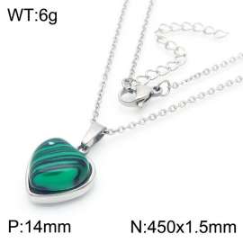 Inlaid Love Green Malachite Pendant Steel Stainless Steel Necklace