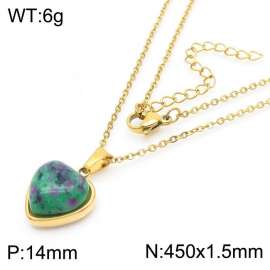 Inlaid Love Green Stone Pendant Gold Stainless Steel Necklace