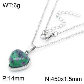 Inlaid Love Green Stone Pendant Steel Stainless Steel Necklace
