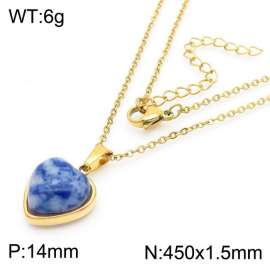Inlaid Love Blue White Stone Pendant Gold Stainless Steel Necklace