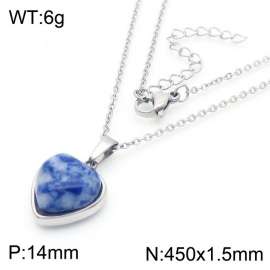 Inlaid Love Blue and White Stone Pendant Steel Stainless Steel Necklace