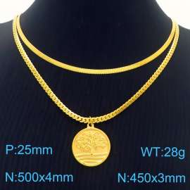 Tree of Life Pendant Double layered Gold Stainless Steel Necklace