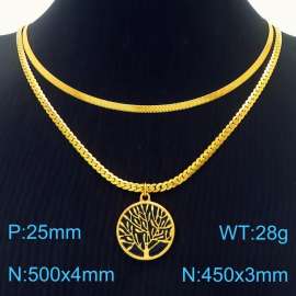 Tree of Life Pendant Double layered Gold Stainless Steel Necklace