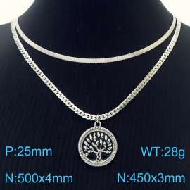 Tree of Life Pendant Double layered Steel Stainless Steel Necklace