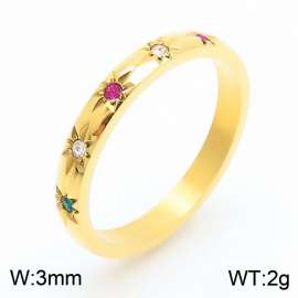 European and American Fashion Star Moon Inlaid Colored Brick Stainless Steel Gold Ring
