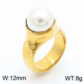 Fashionable and personalized stainless steel inlaid with pearl charm gold ring