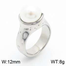 Fashionable and personalized stainless steel inlaid with pearl charm silver ring