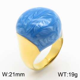 European and American fashion high-end circular light blue resin exaggerated personality gold ring
