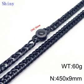 9mm45cm Vintage Men's Personalized Polished Whip Chain CNC Buckle Bracelet Necklace Set of Two