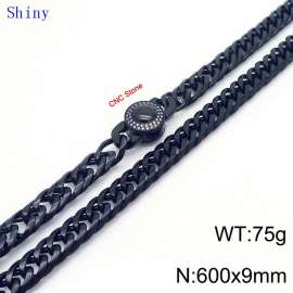 9mm60cm Vintage Men's Personalized Polished Whip Chain CNC Buckle Bracelet Necklace Set of Two