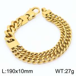 190mm Fashion Men Gold-Plated Cuban Links Bracelet with Double Chain Design