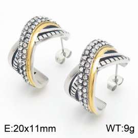 Stainless steel gold inlaid diamond earrings
