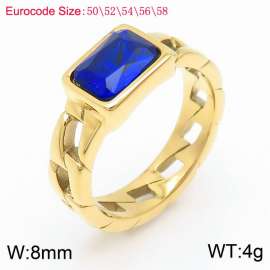Stainless Steel Deep Blue Stone Charm Rings Gold Color